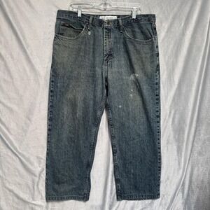 Lee‎ Jeans Mens 42x30 Blue Relaxed Fit Denim Straight Leg Workwear Distressed